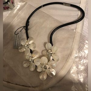 Floral MOP Necklace with Black Cord- 142A $40 or $35 w/offer